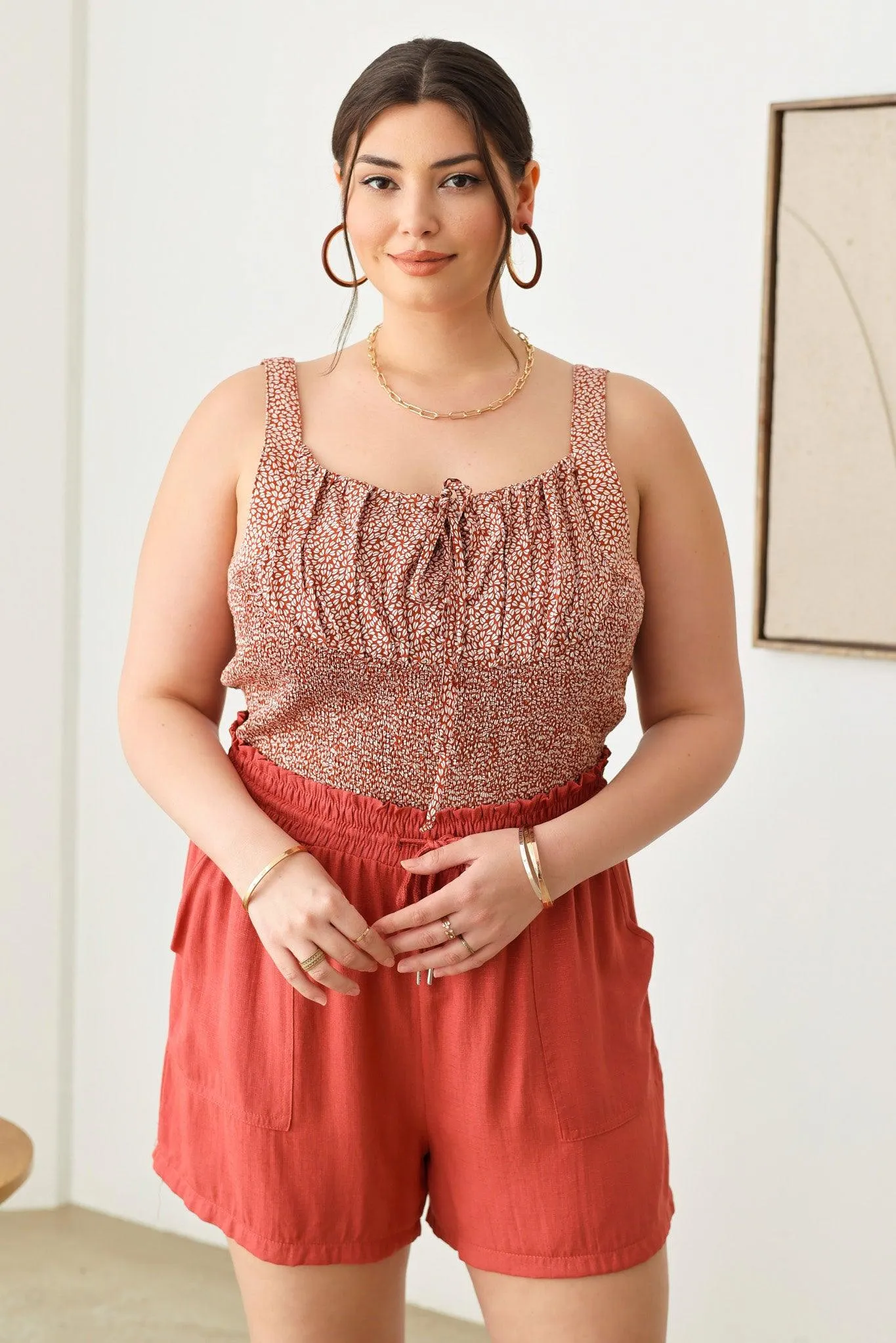 Plus Size two pocket Smocked Band Shorts