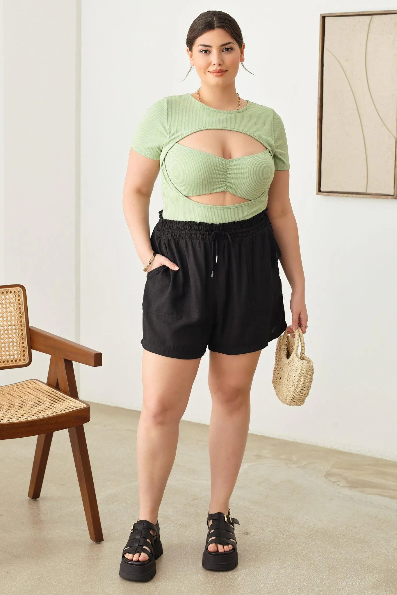 Plus Size two pocket Smocked Band Shorts
