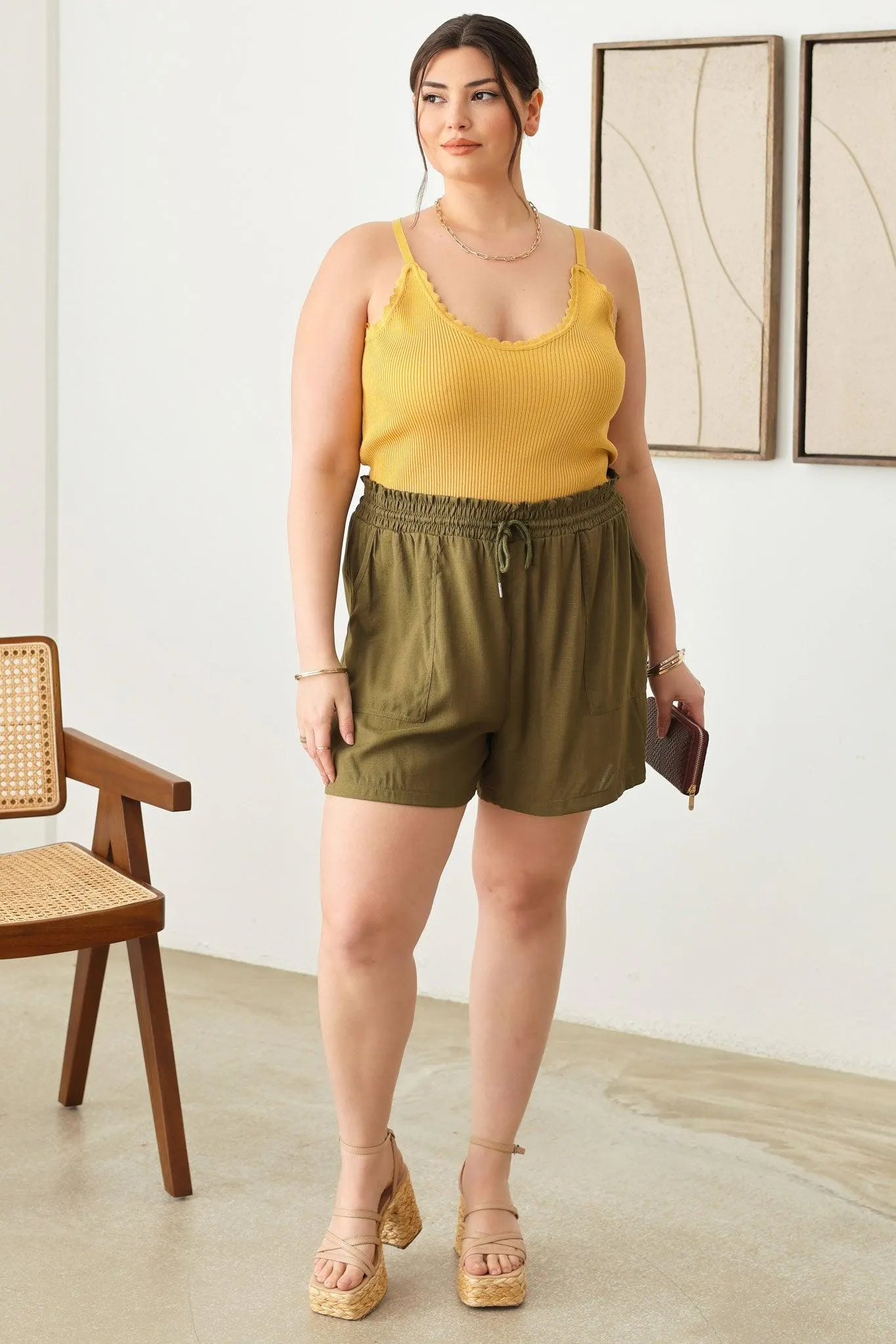 Plus Size two pocket Smocked Band Shorts