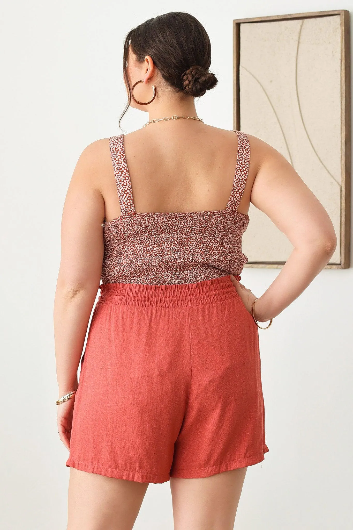Plus Size two pocket Smocked Band Shorts