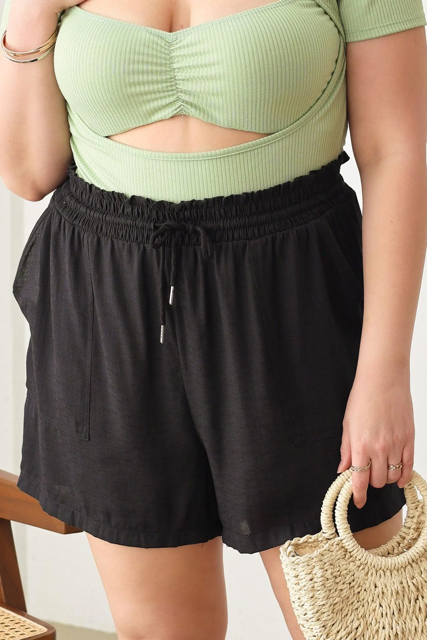 Plus Size two pocket Smocked Band Shorts