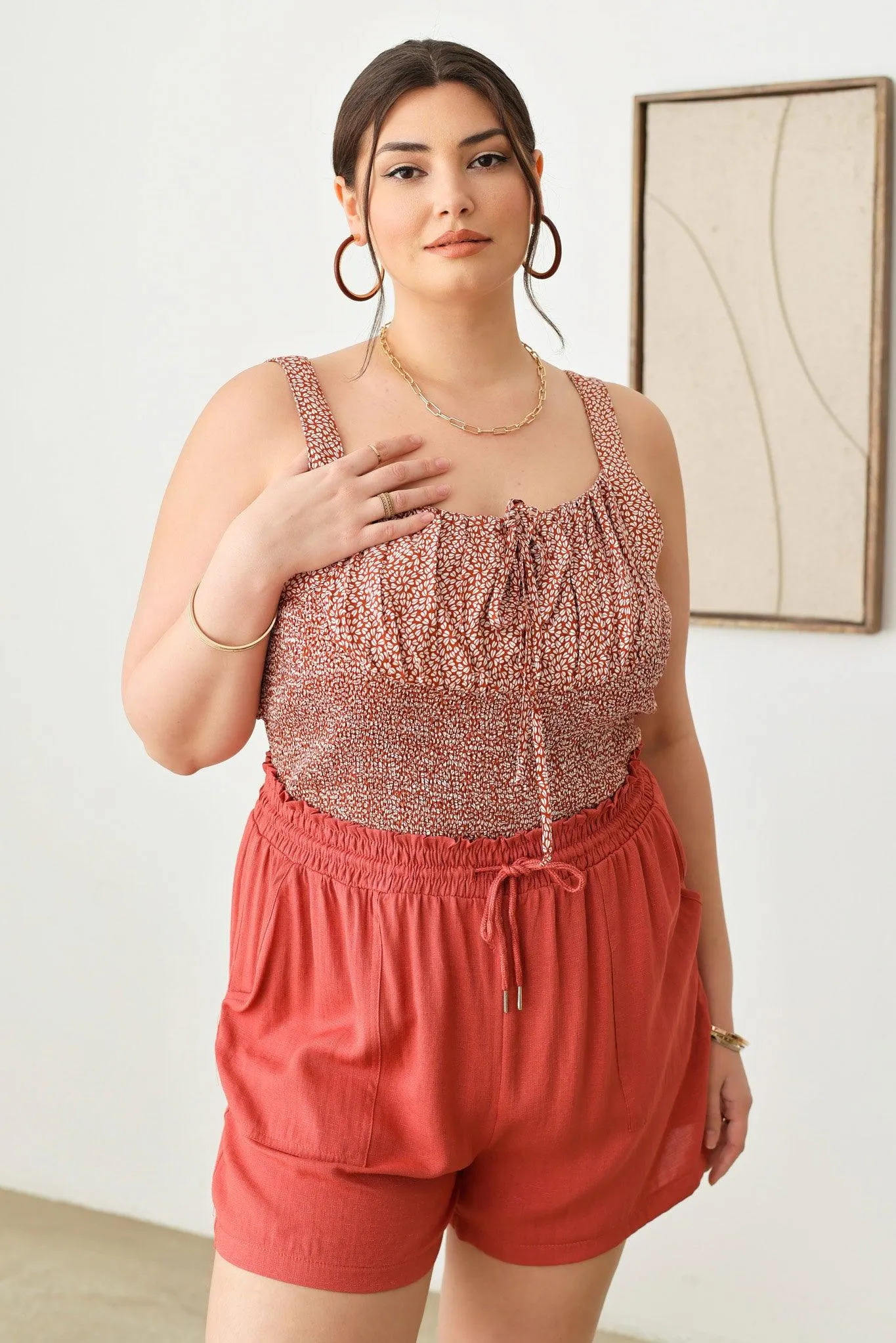 Plus Size two pocket Smocked Band Shorts