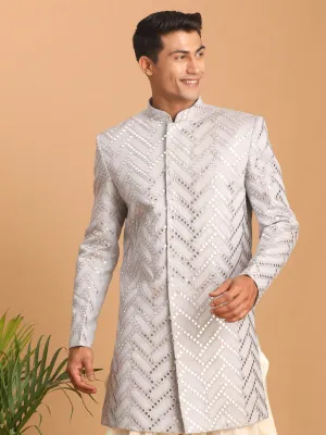 SHRESTHA By VASTRAMAY Men's Aqua Blue Mirror Indo Western Sherwani Only Top
