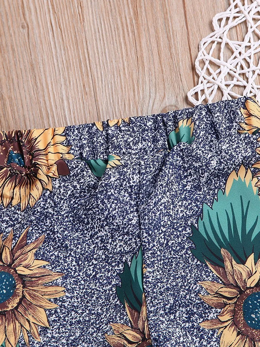 Stylish Sunflower Print Casual Loose Pants for Toddler Big Girls