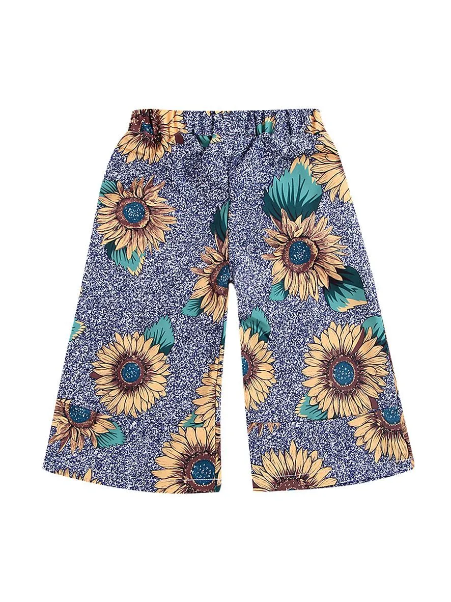 Stylish Sunflower Print Casual Loose Pants for Toddler Big Girls