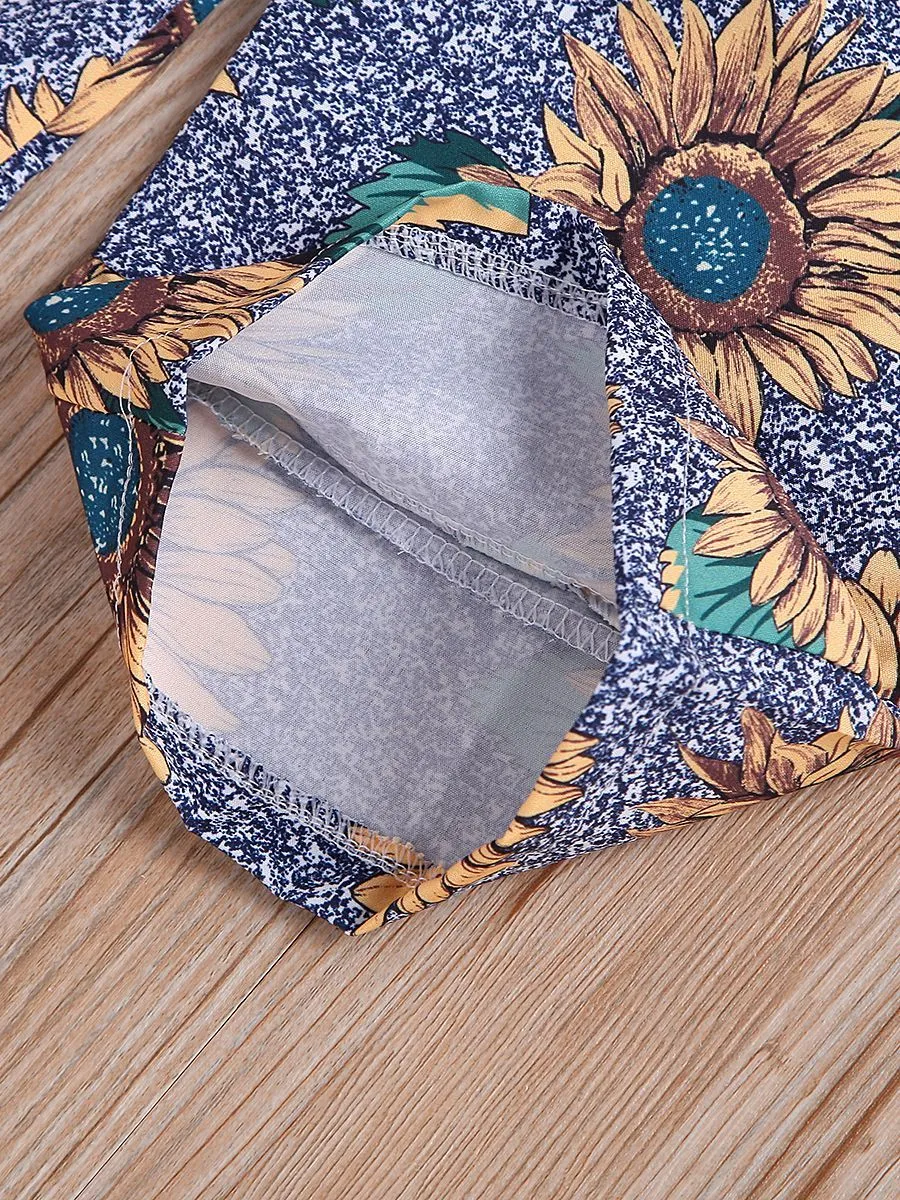 Stylish Sunflower Print Casual Loose Pants for Toddler Big Girls