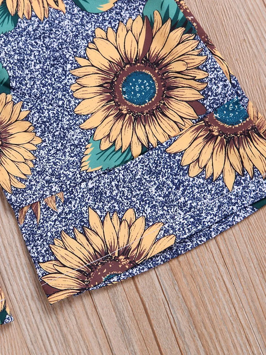 Stylish Sunflower Print Casual Loose Pants for Toddler Big Girls