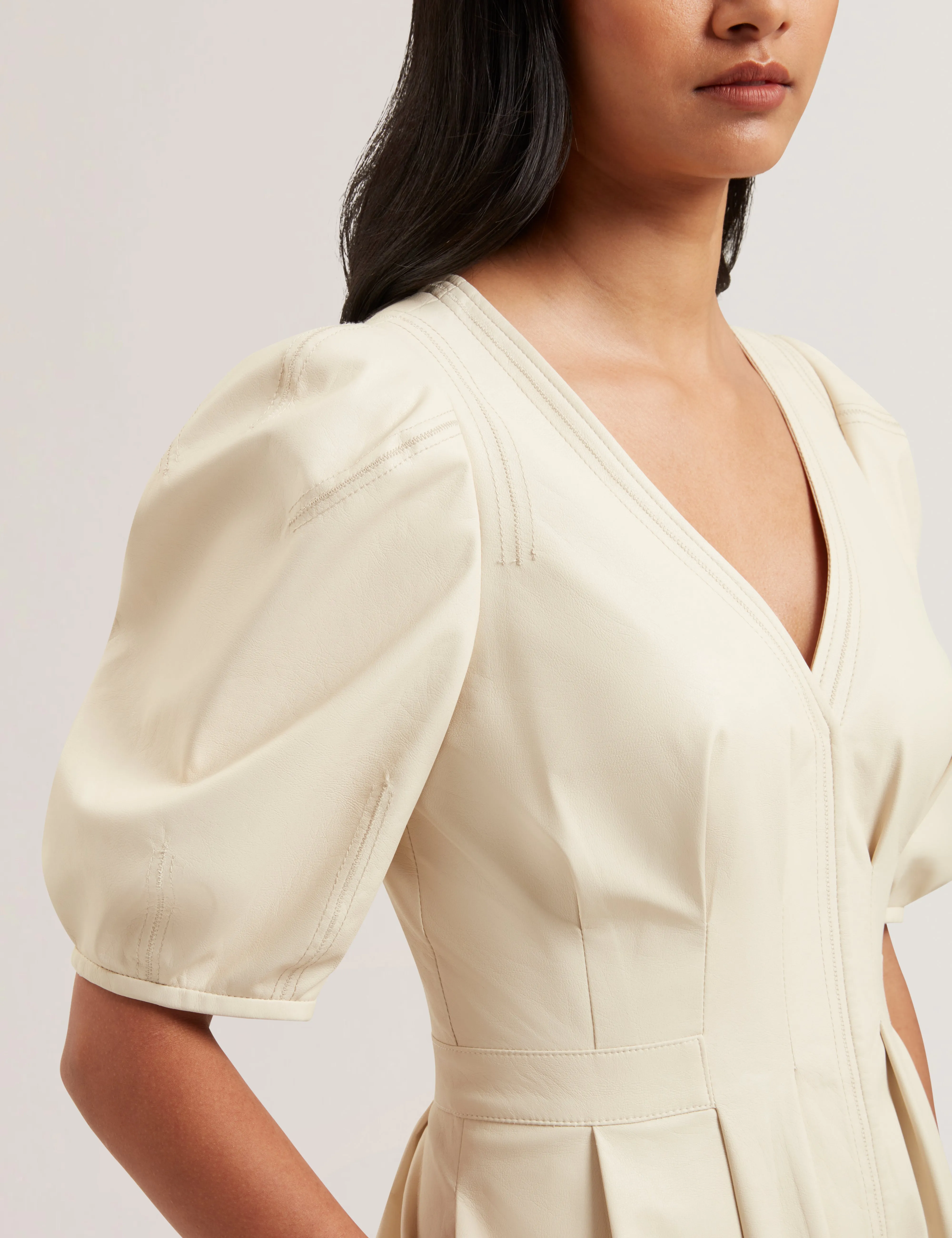 Tamega Faux Leather Midi Dress Ivory