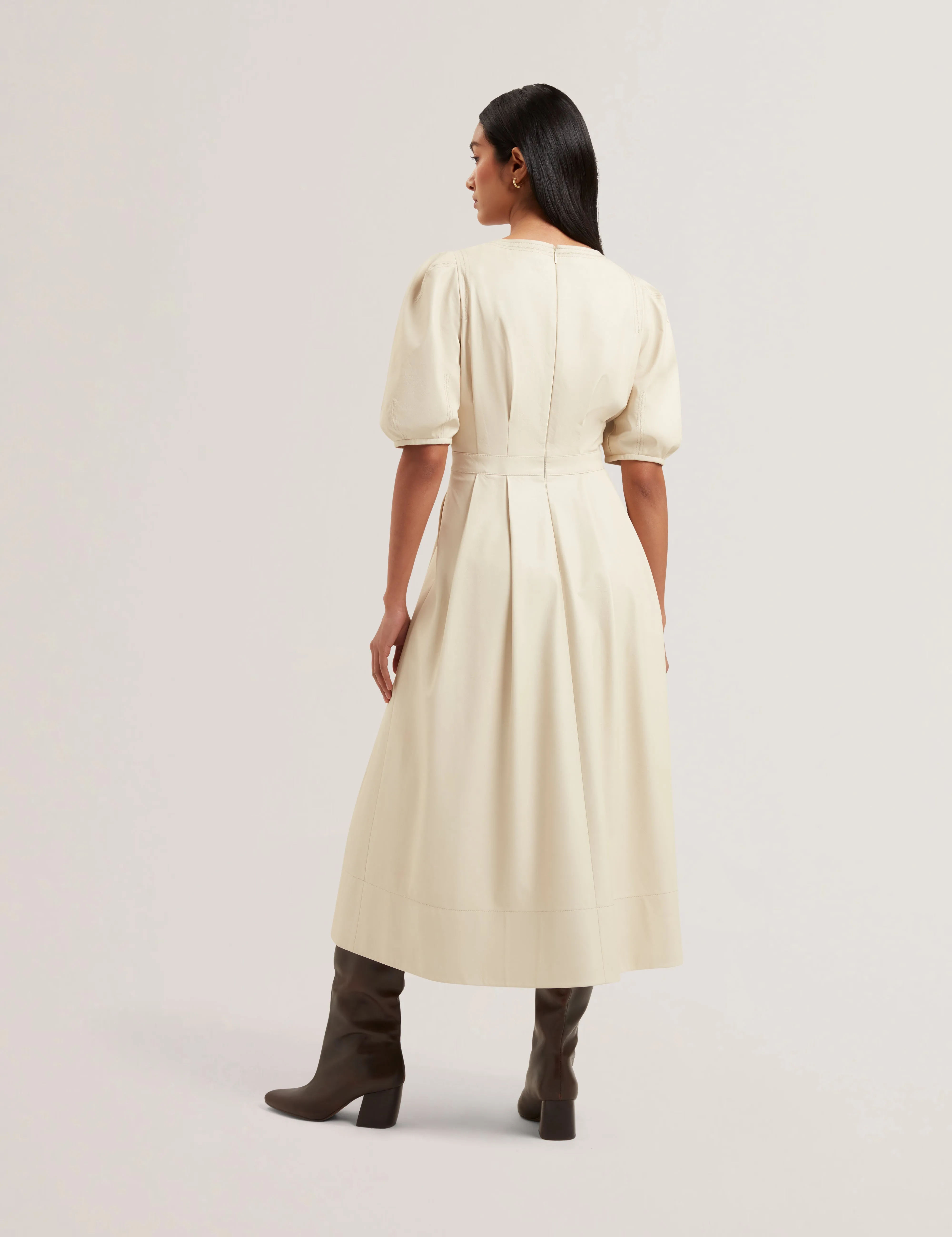 Tamega Faux Leather Midi Dress Ivory