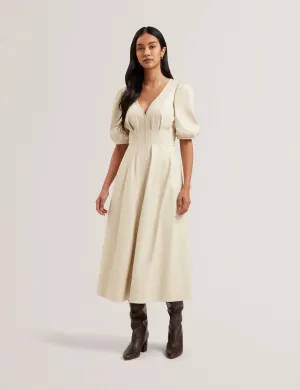 Tamega Faux Leather Midi Dress Ivory