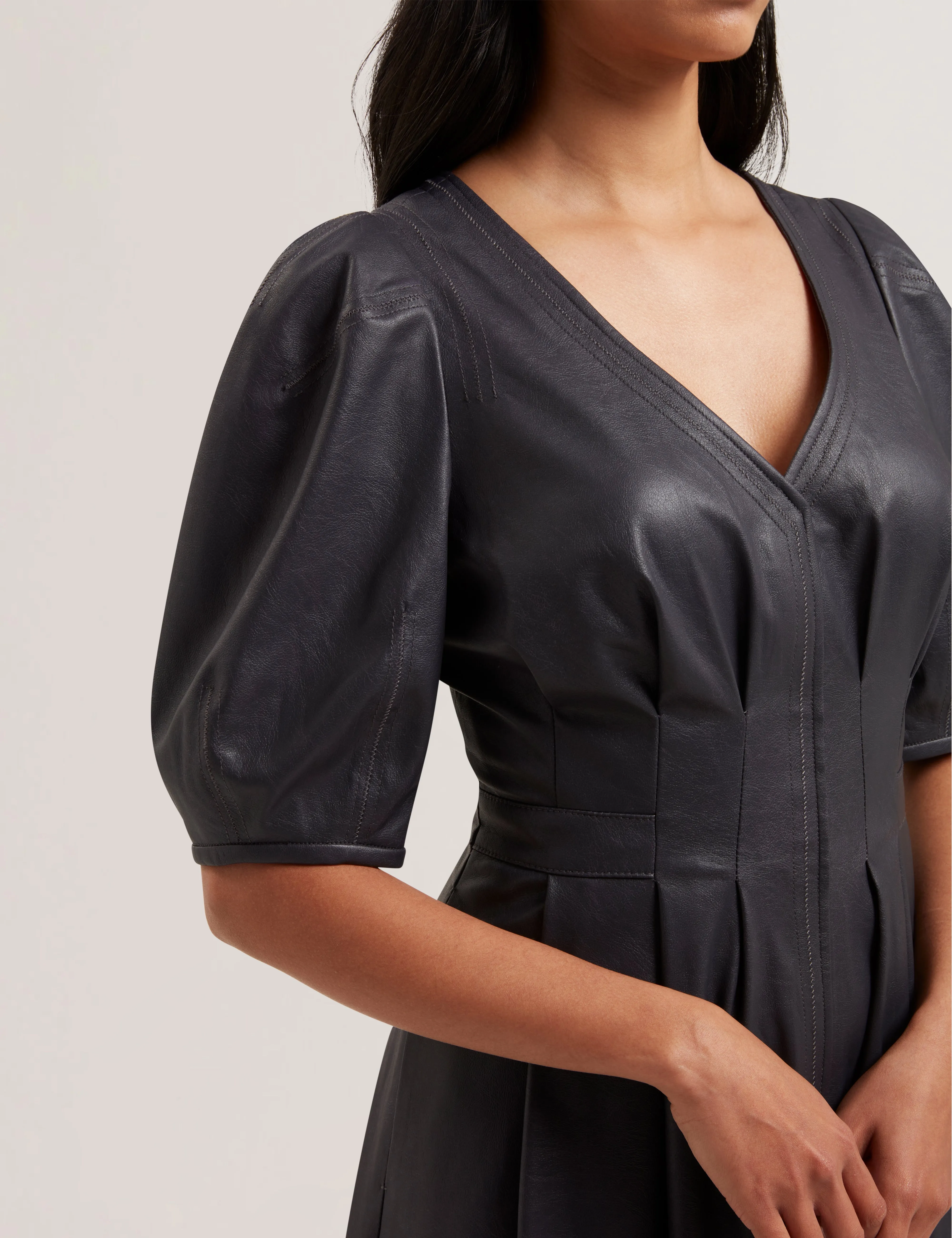 Tamega Faux Leather Midi Dress Navy
