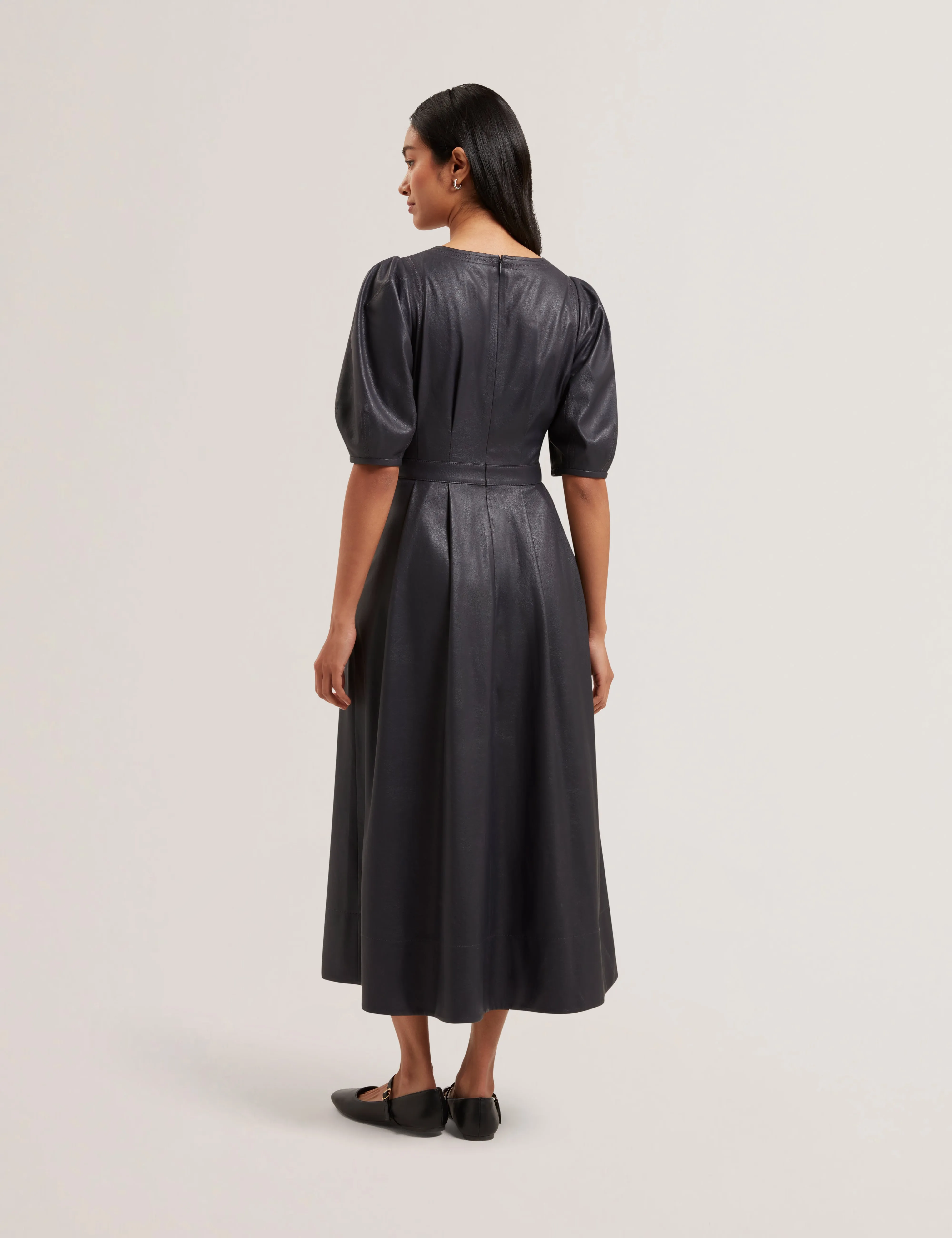 Tamega Faux Leather Midi Dress Navy