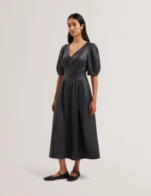 Tamega Faux Leather Midi Dress Navy