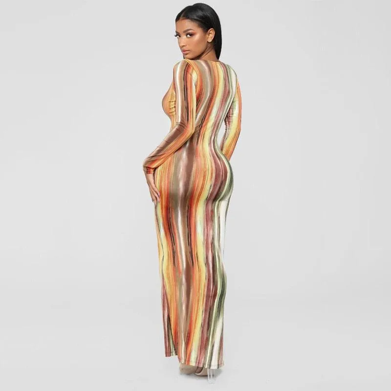 Tie Dye Print Sexy Dress Long Sleeve