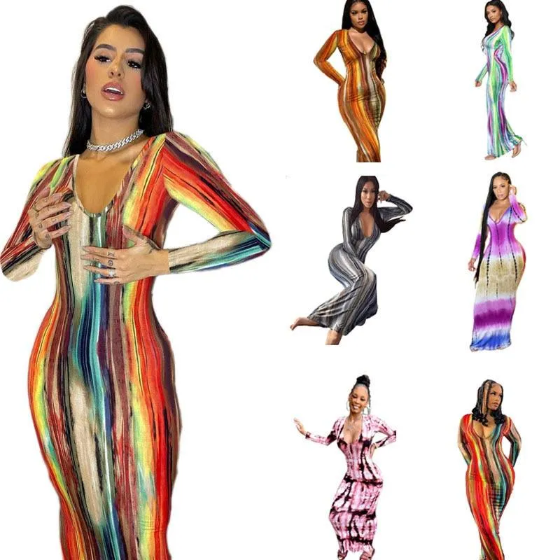 Tie Dye Print Sexy Dress Long Sleeve