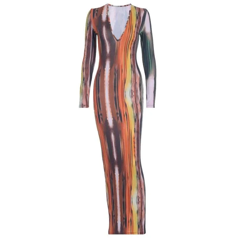 Tie Dye Print Sexy Dress Long Sleeve