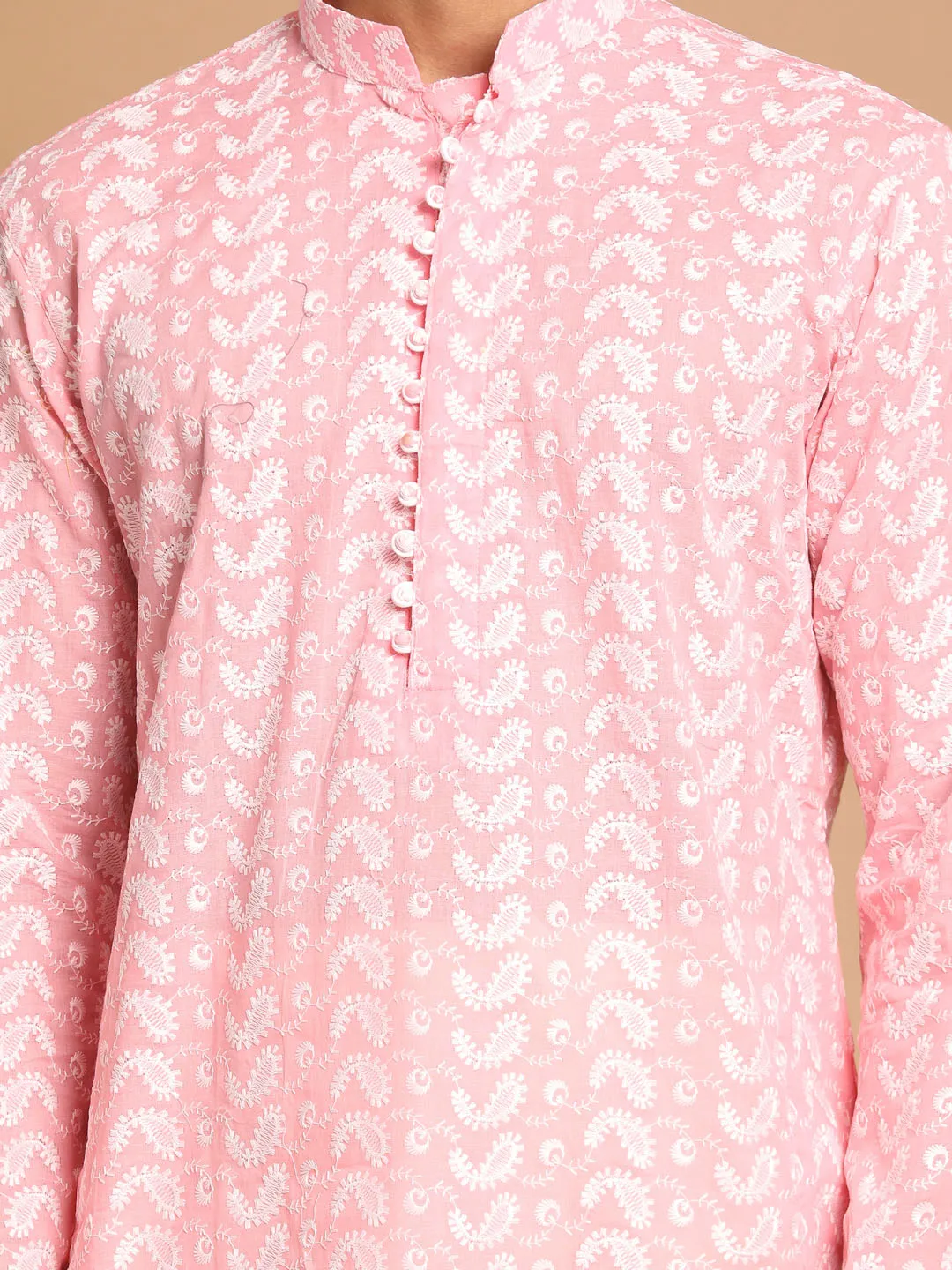VASTRAMAY Pink Chikankari Kurta With Patiala