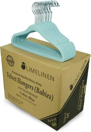 Velvet Hangers for Babies with Silver Hooks, Space Saving,  Ultra Thin, Non Slip Hangers for Baby Clothes