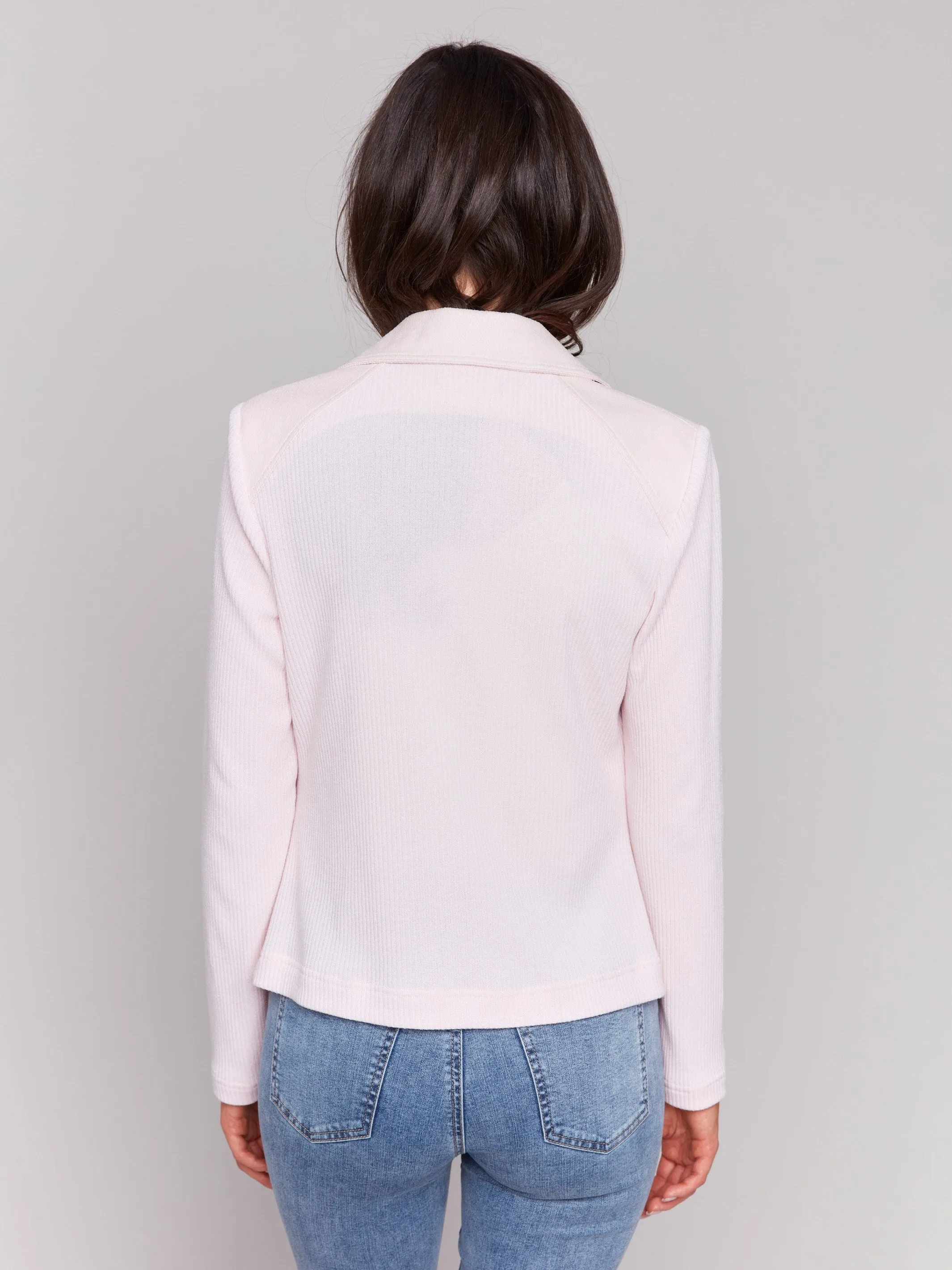Vintage Faux Leather and Rib Knit Jacket - Petal