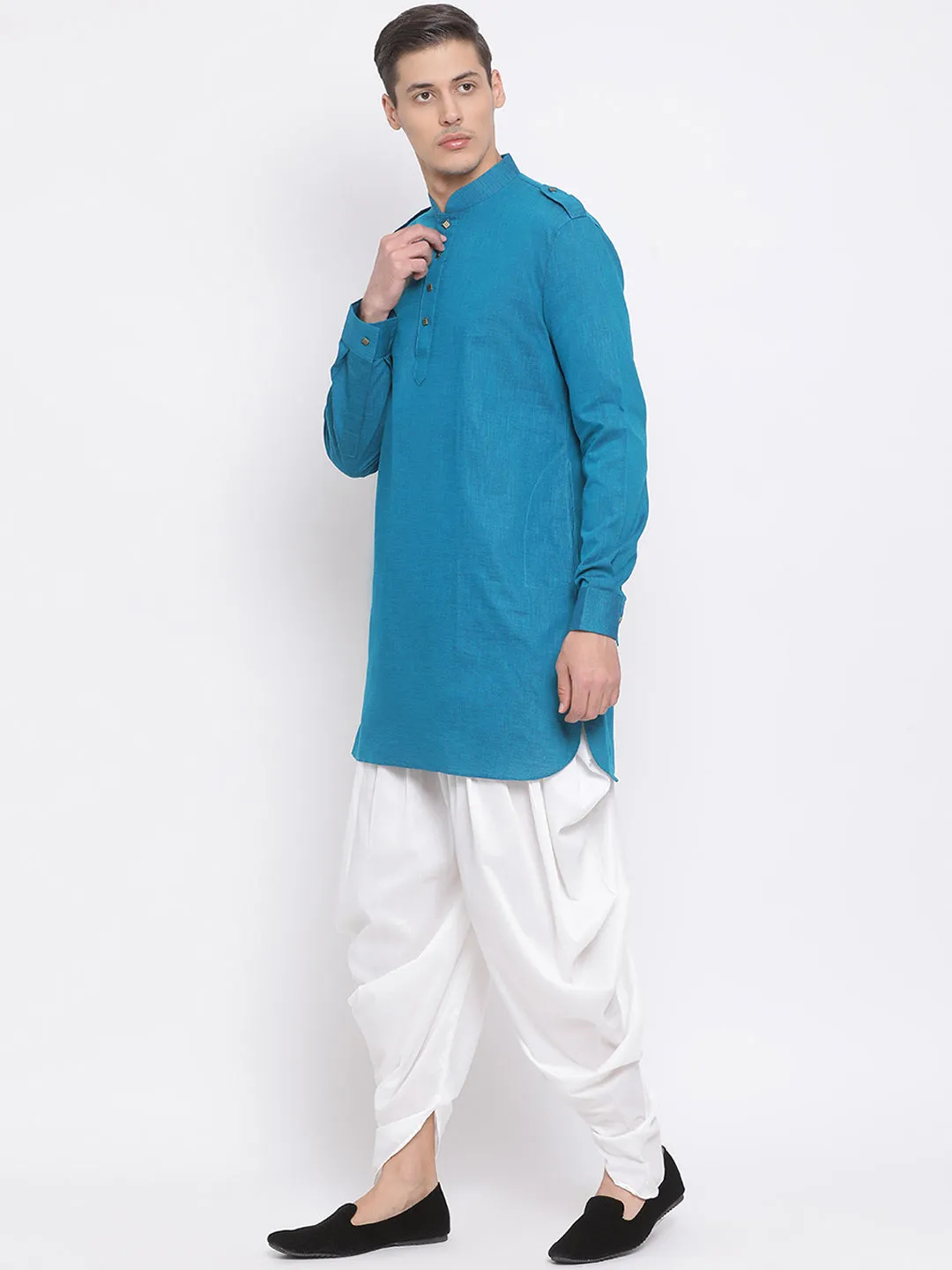 VM BY VASTRAMAY Men's Turquoise Blue Kurta Set