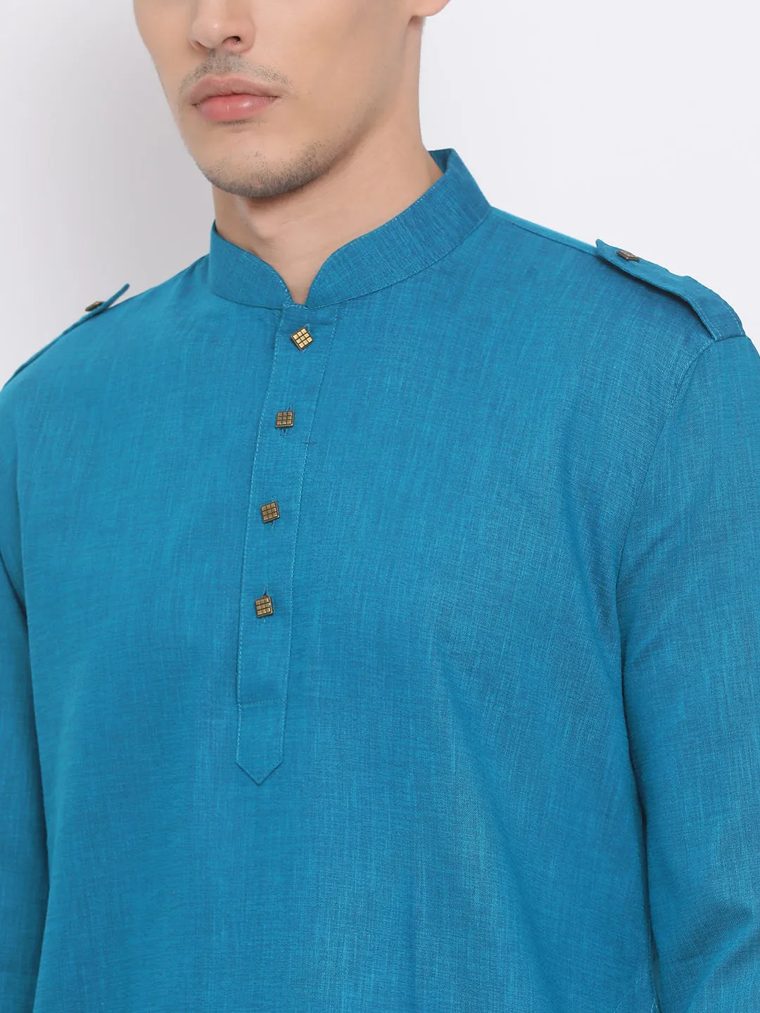 VM BY VASTRAMAY Men's Turquoise Blue Kurta Set