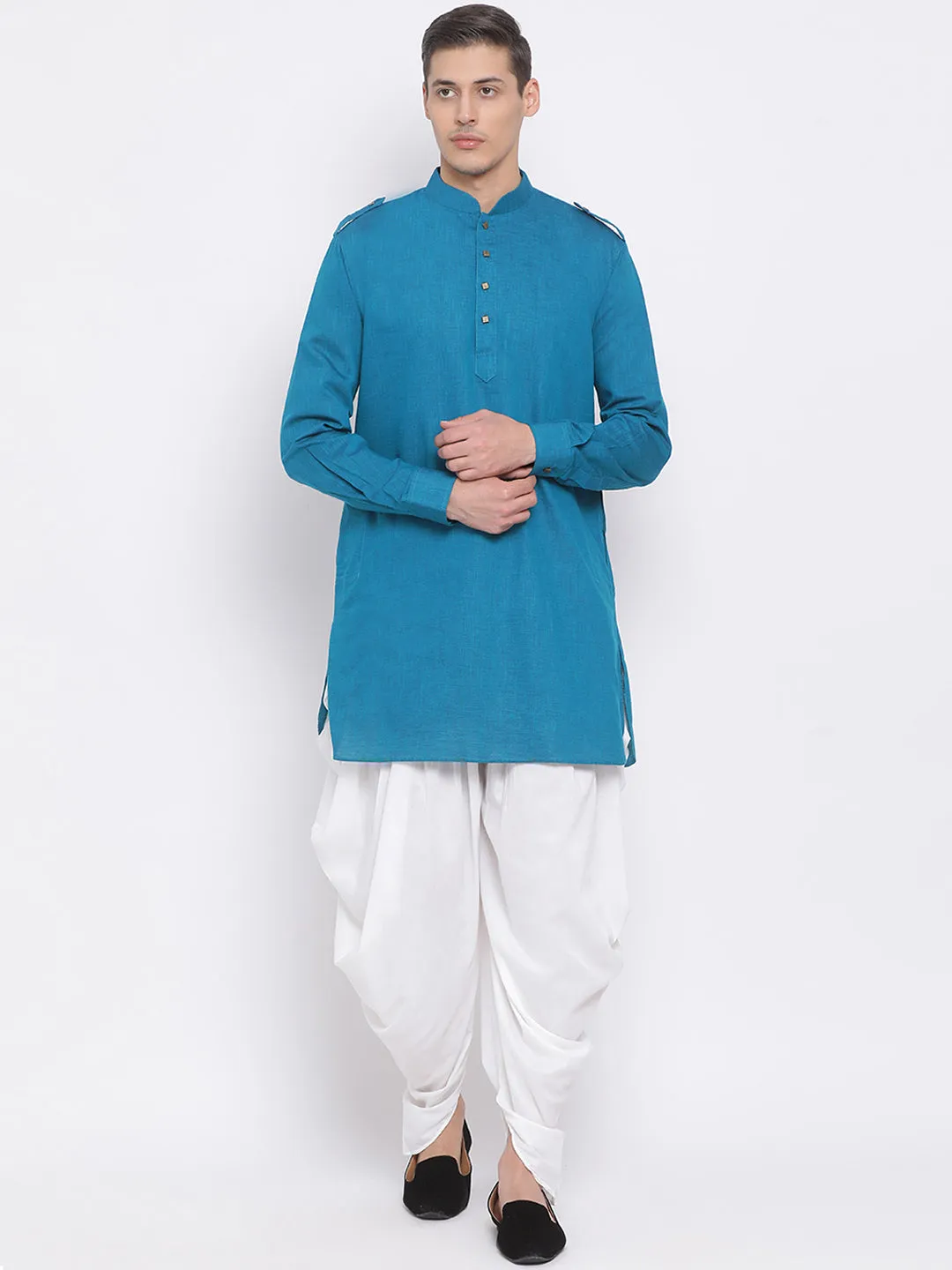 VM BY VASTRAMAY Men's Turquoise Blue Kurta Set