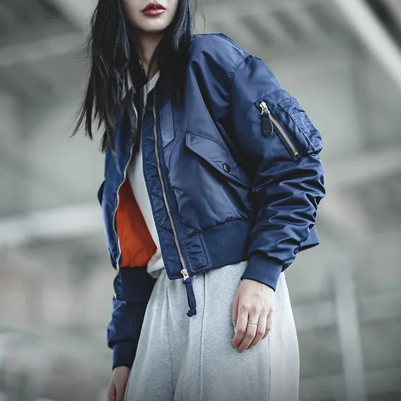 Winter MA-1 Bomber Jackets for Women Windproof Padding Thick Coats Casual Slim Fit Outerwear Baseball Uniform Jacket Tops