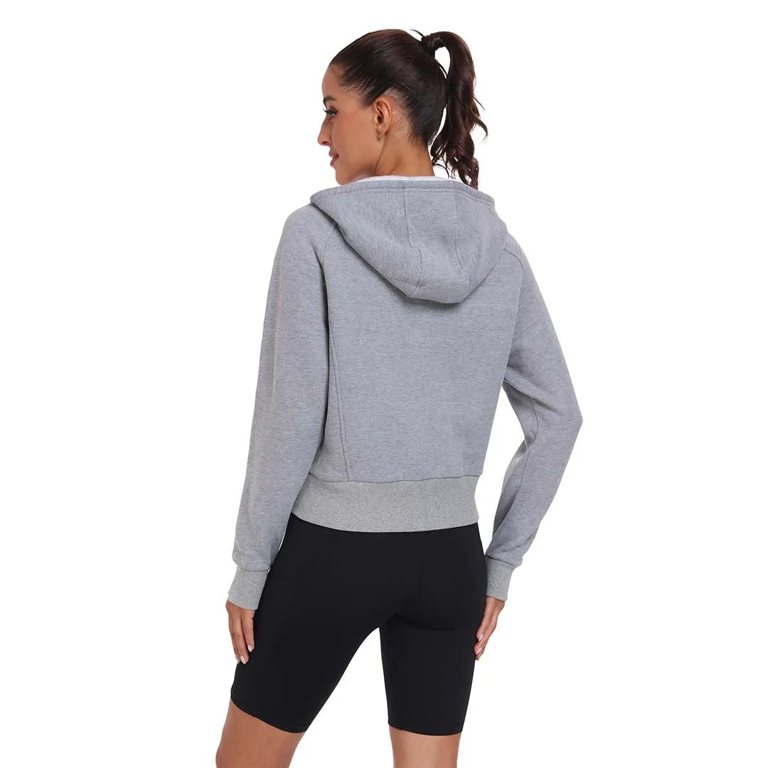 Women's Full Zip Fleece Jacket Long Sleeve Short Sports Sweatshirt