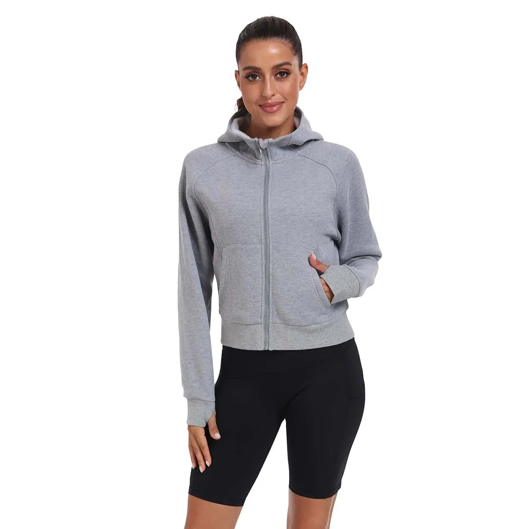 Women's Full Zip Fleece Jacket Long Sleeve Short Sports Sweatshirt