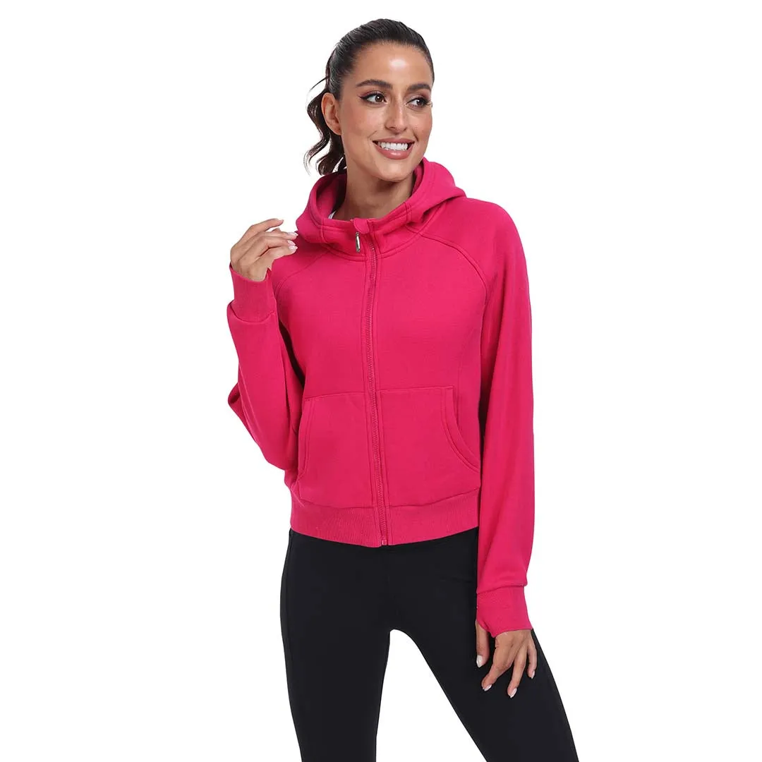 Women's Full Zip Fleece Jacket Long Sleeve Short Sports Sweatshirt