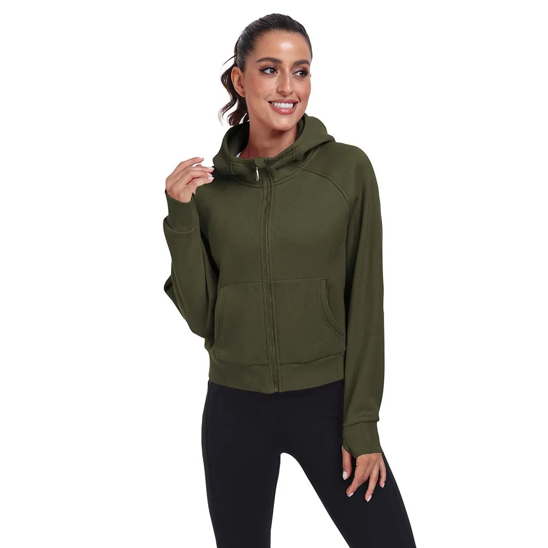 Women's Full Zip Fleece Jacket Long Sleeve Short Sports Sweatshirt