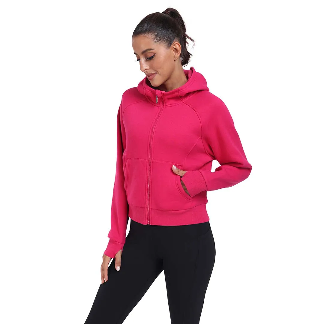Women's Full Zip Fleece Jacket Long Sleeve Short Sports Sweatshirt