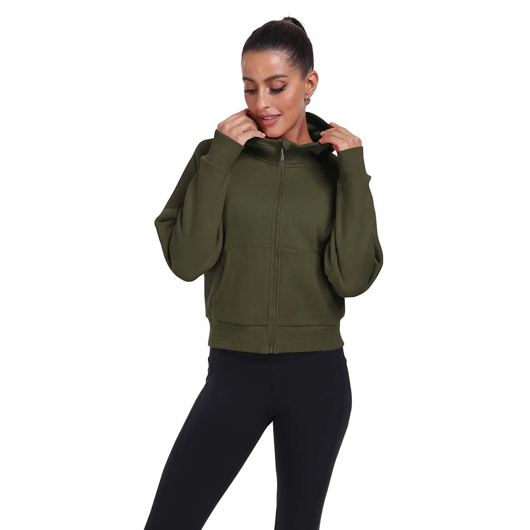 Women's Full Zip Fleece Jacket Long Sleeve Short Sports Sweatshirt