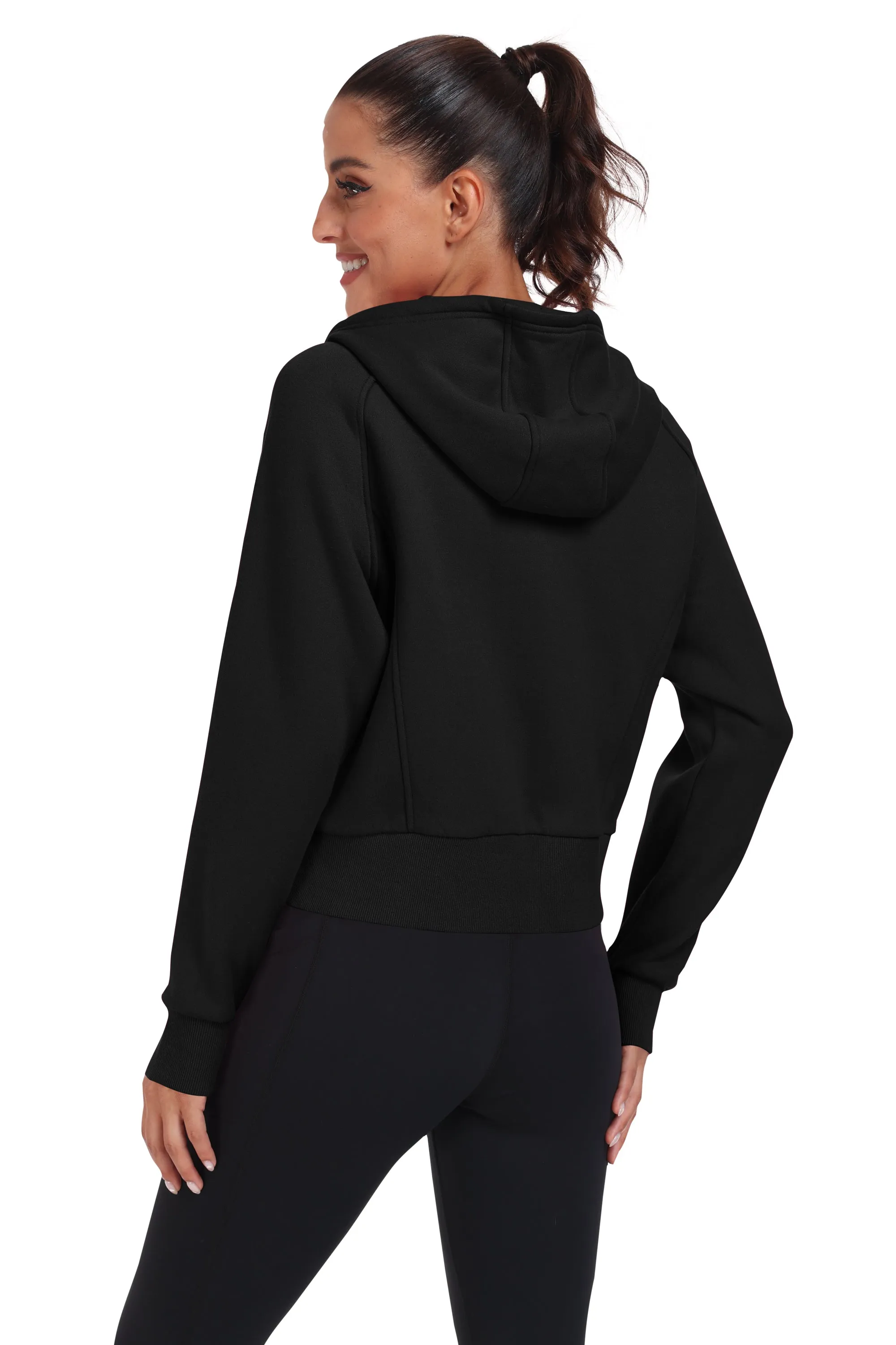 Women's Full Zip Fleece Jacket Long Sleeve Short Sports Sweatshirt