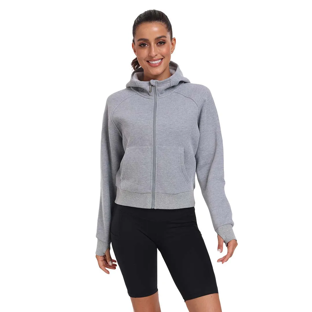 Women's Full Zip Fleece Jacket Long Sleeve Short Sports Sweatshirt