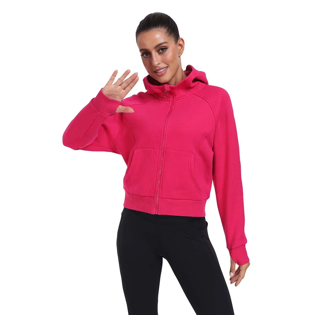 Women's Full Zip Fleece Jacket Long Sleeve Short Sports Sweatshirt