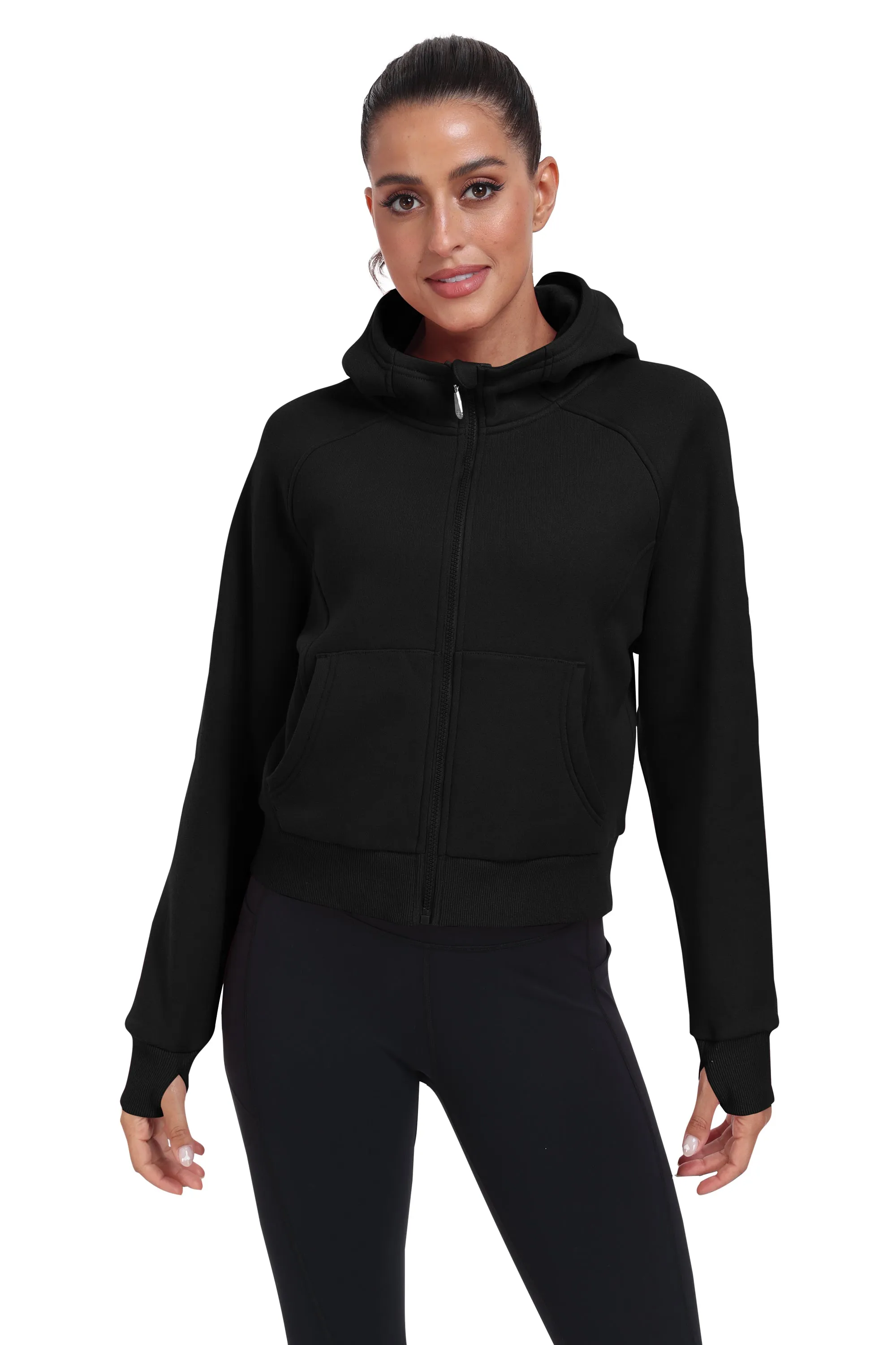 Women's Full Zip Fleece Jacket Long Sleeve Short Sports Sweatshirt