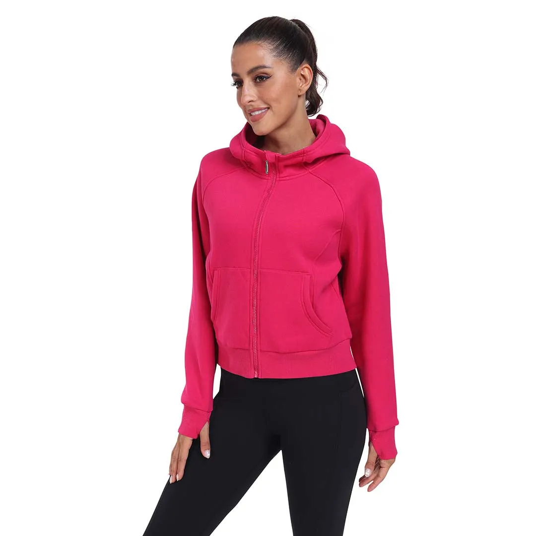 Women's Full Zip Fleece Jacket Long Sleeve Short Sports Sweatshirt