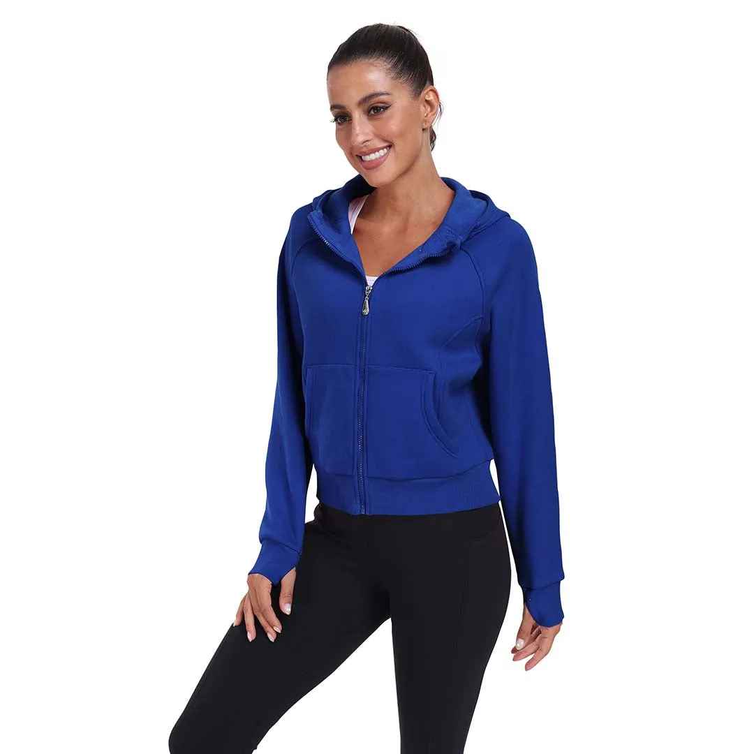 Women's Full Zip Fleece Jacket Long Sleeve Short Sports Sweatshirt