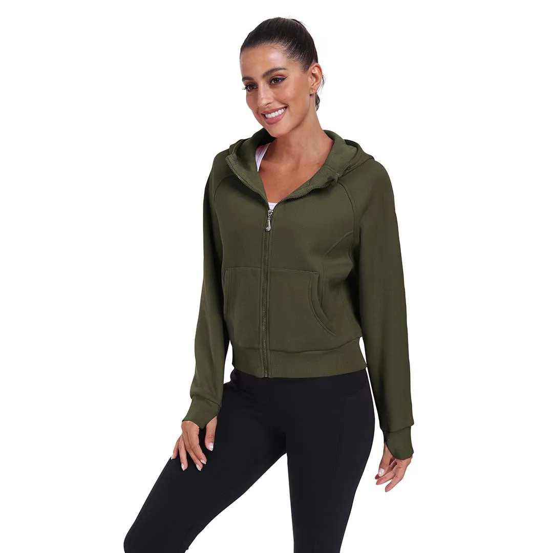 Women's Full Zip Fleece Jacket Long Sleeve Short Sports Sweatshirt