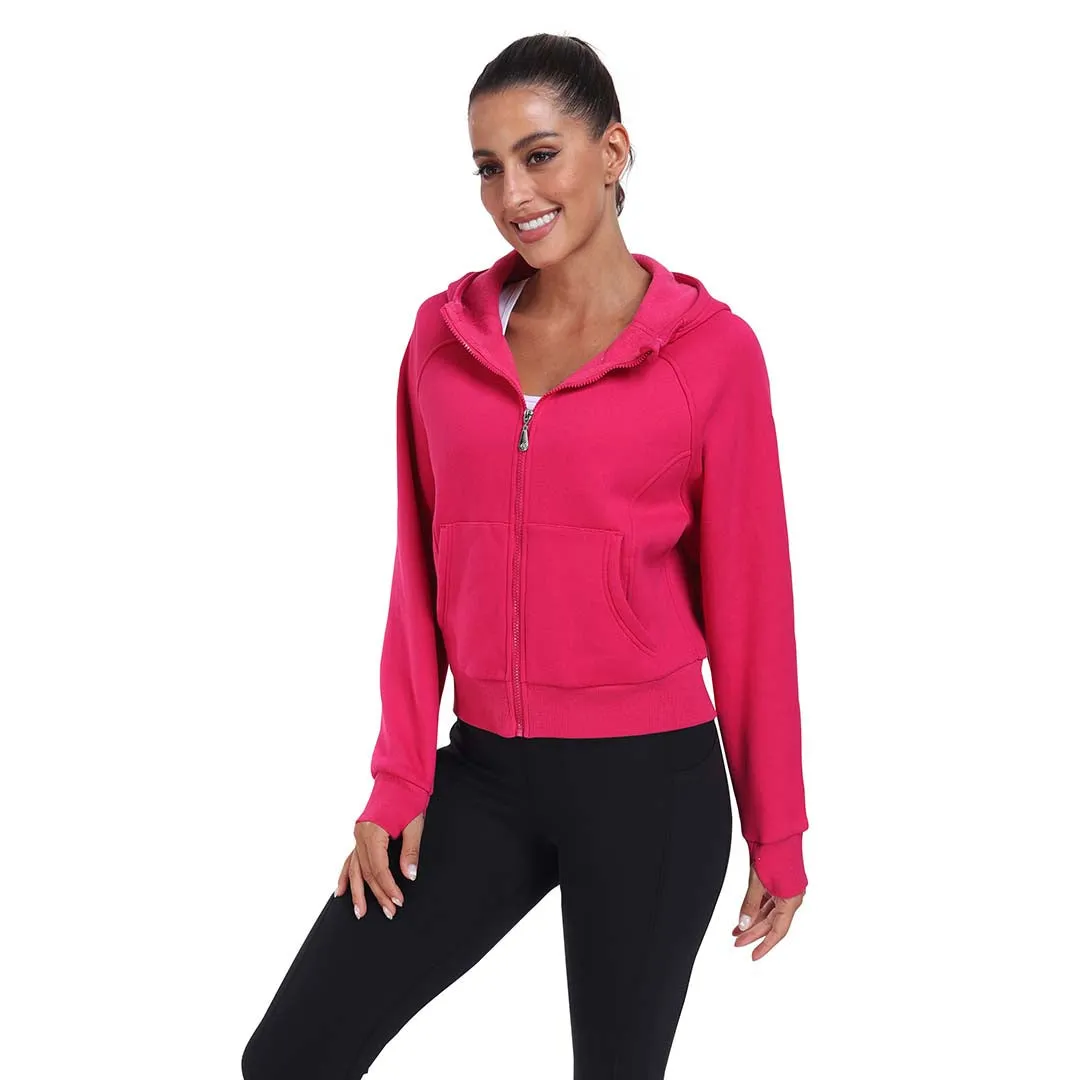 Women's Full Zip Fleece Jacket Long Sleeve Short Sports Sweatshirt