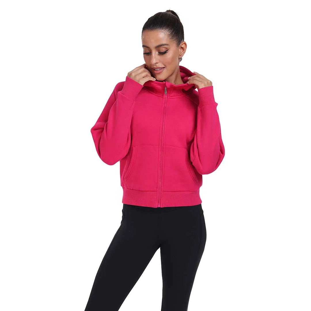 Women's Full Zip Fleece Jacket Long Sleeve Short Sports Sweatshirt