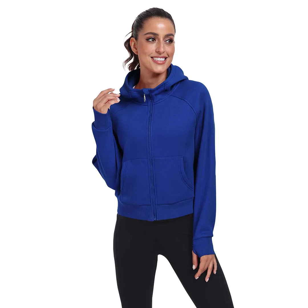 Women's Full Zip Fleece Jacket Long Sleeve Short Sports Sweatshirt