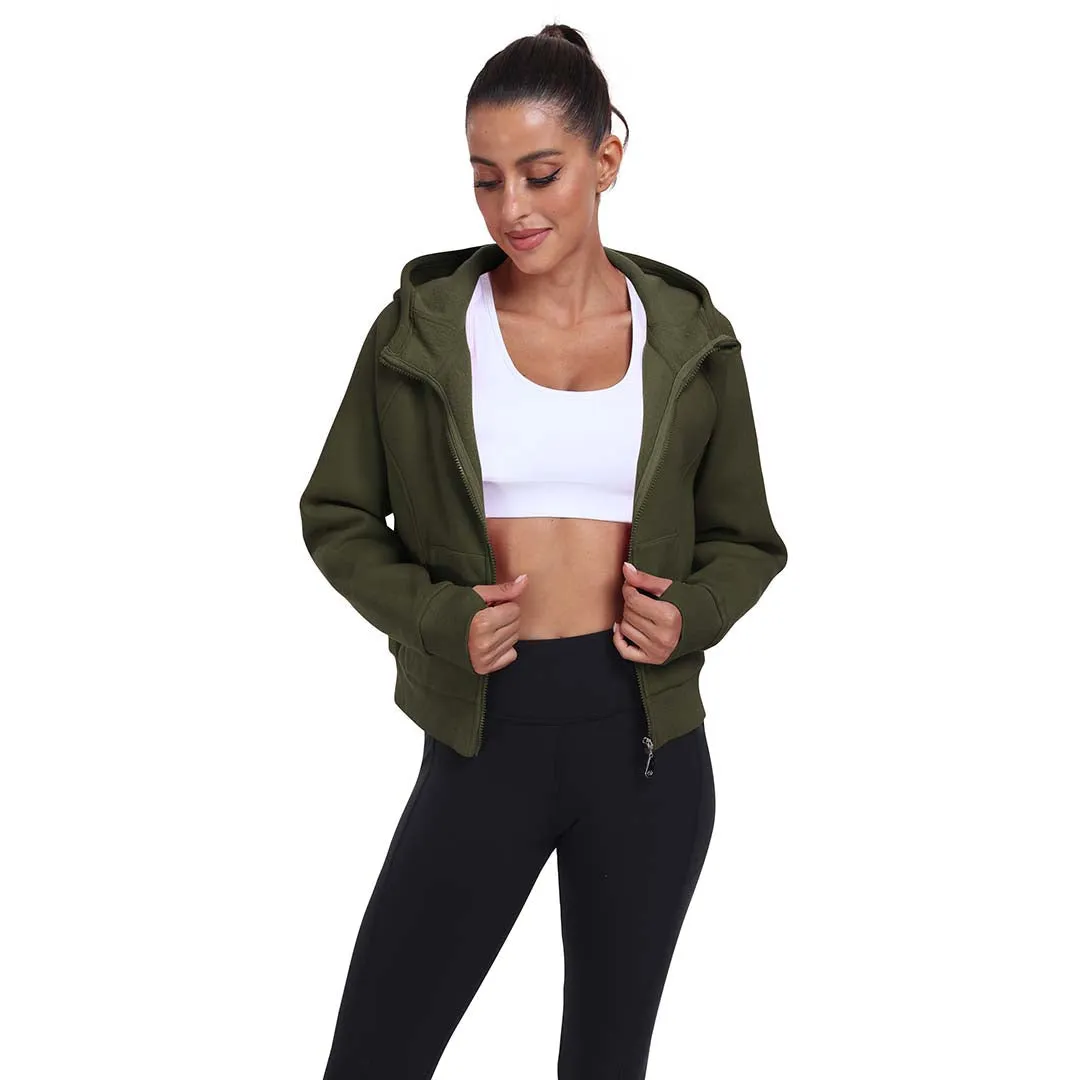 Women's Full Zip Fleece Jacket Long Sleeve Short Sports Sweatshirt