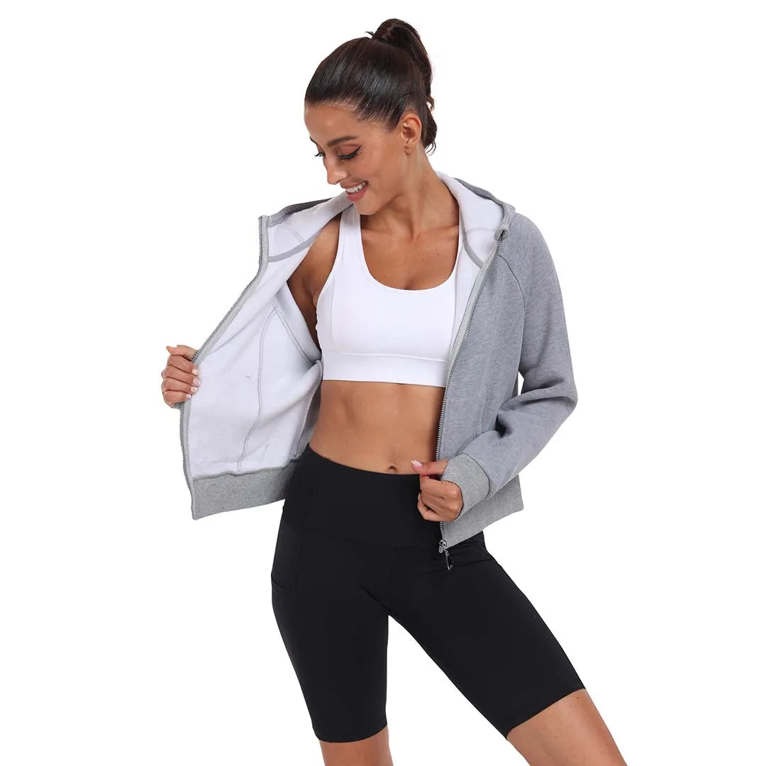 Women's Full Zip Fleece Jacket Long Sleeve Short Sports Sweatshirt
