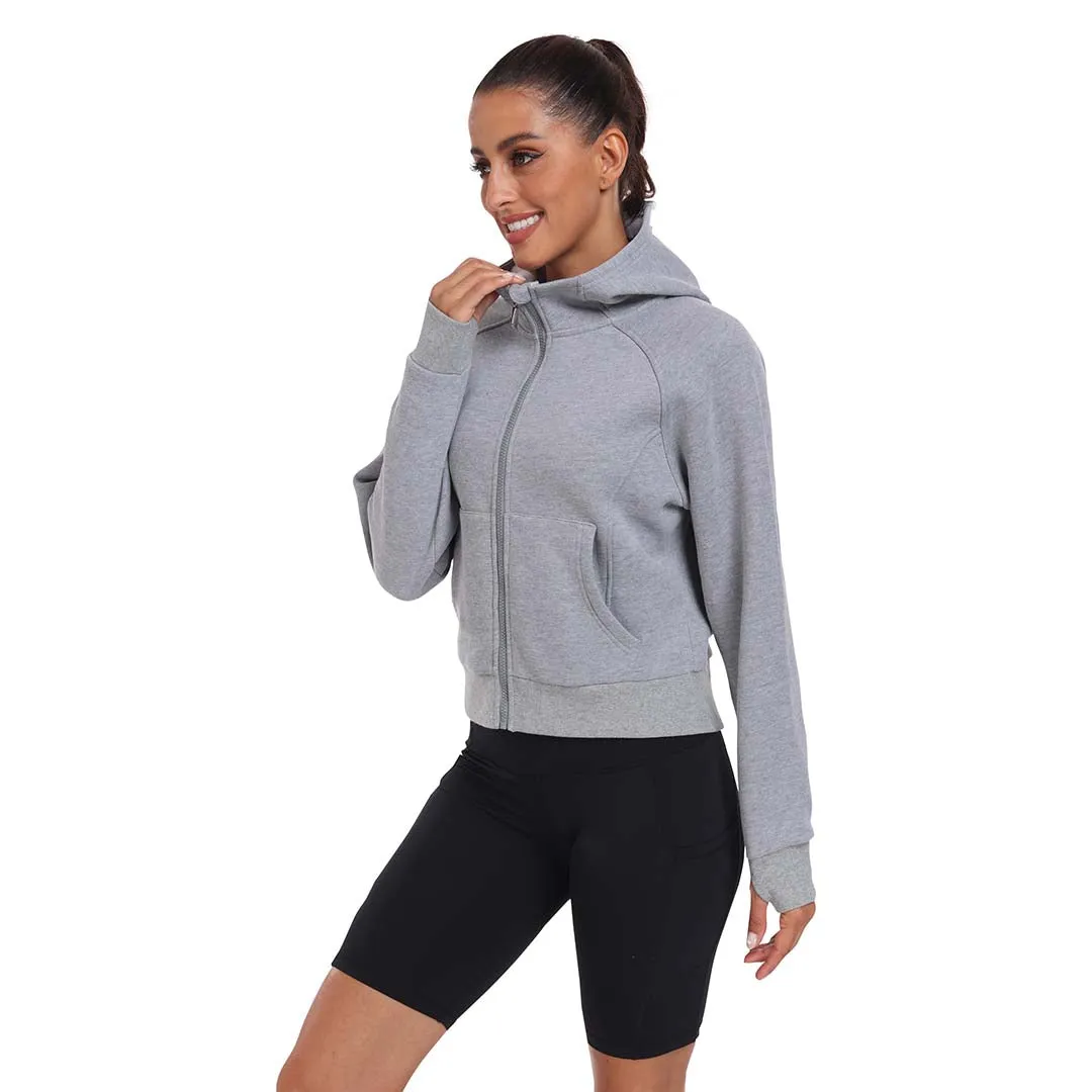 Women's Full Zip Fleece Jacket Long Sleeve Short Sports Sweatshirt