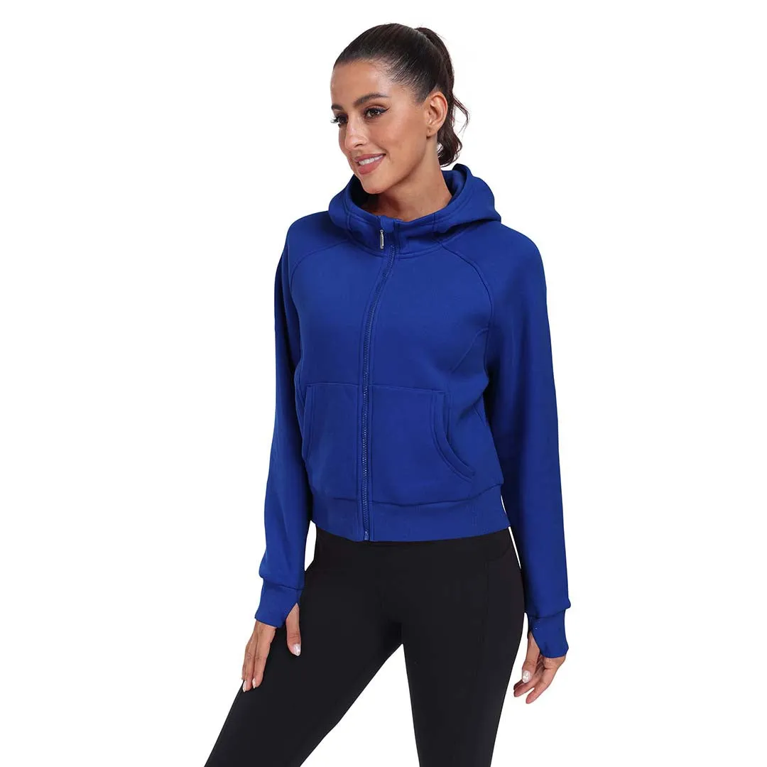 Women's Full Zip Fleece Jacket Long Sleeve Short Sports Sweatshirt