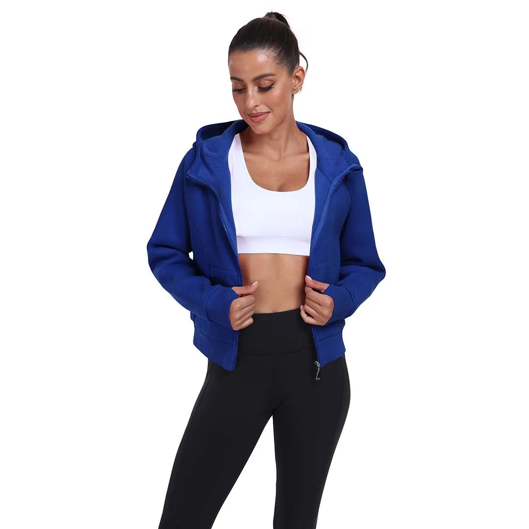 Women's Full Zip Fleece Jacket Long Sleeve Short Sports Sweatshirt