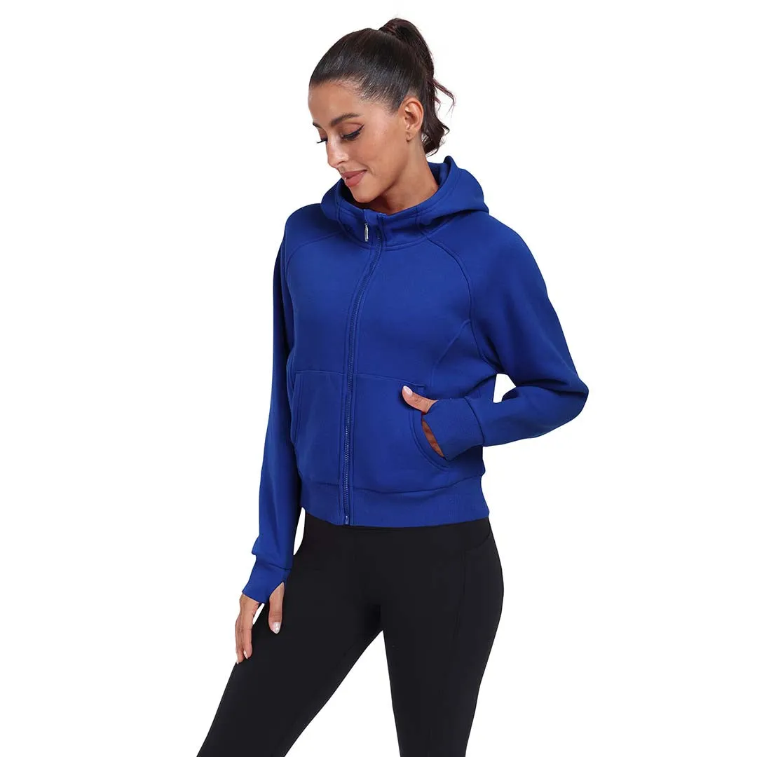 Women's Full Zip Fleece Jacket Long Sleeve Short Sports Sweatshirt