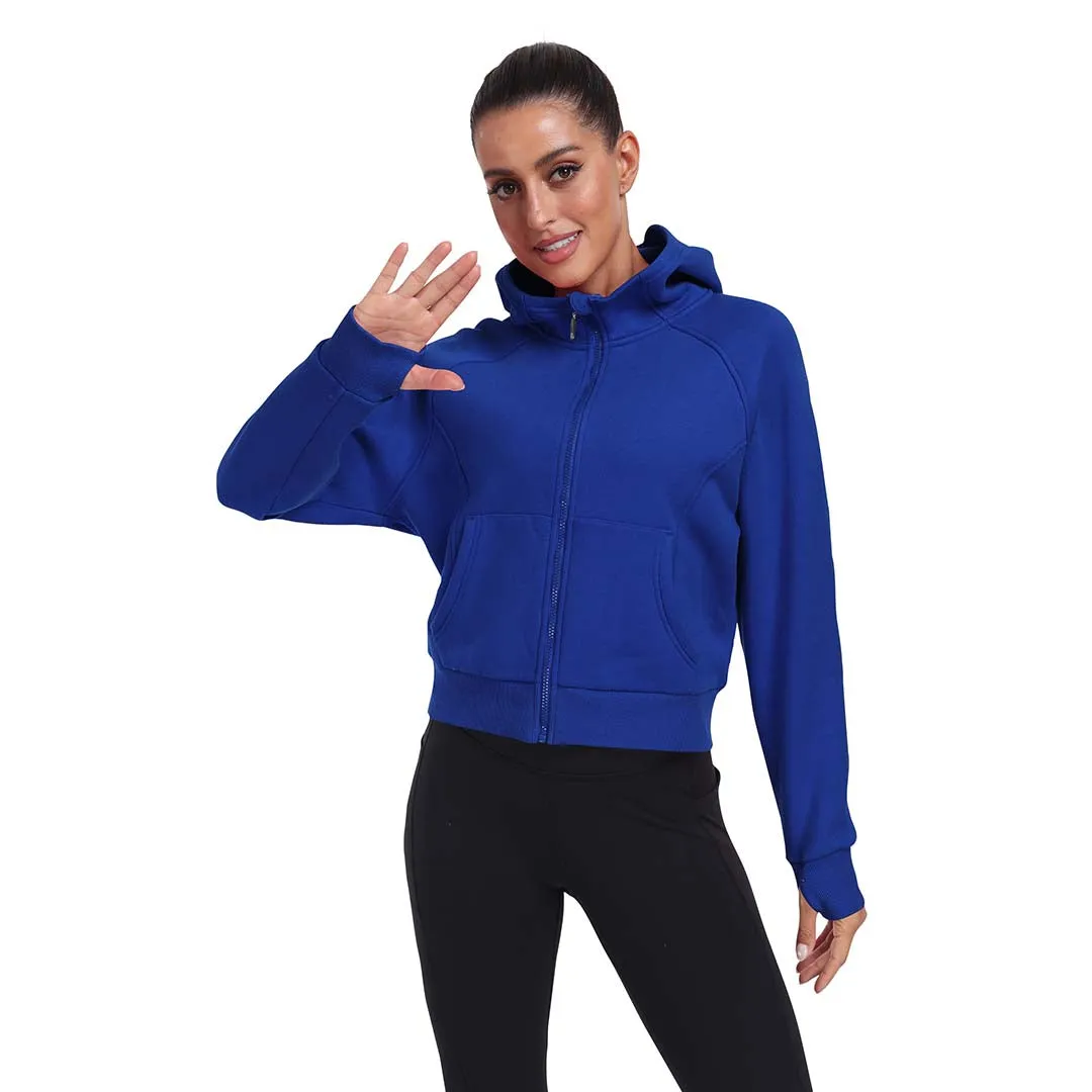 Women's Full Zip Fleece Jacket Long Sleeve Short Sports Sweatshirt
